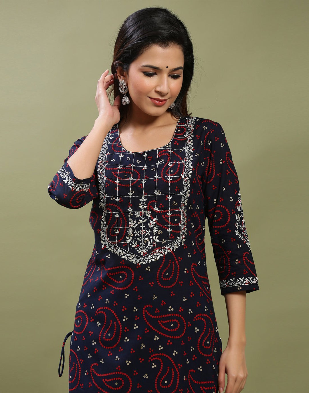 Embroidered Yoke Cotton Printed Kurti Pant Set