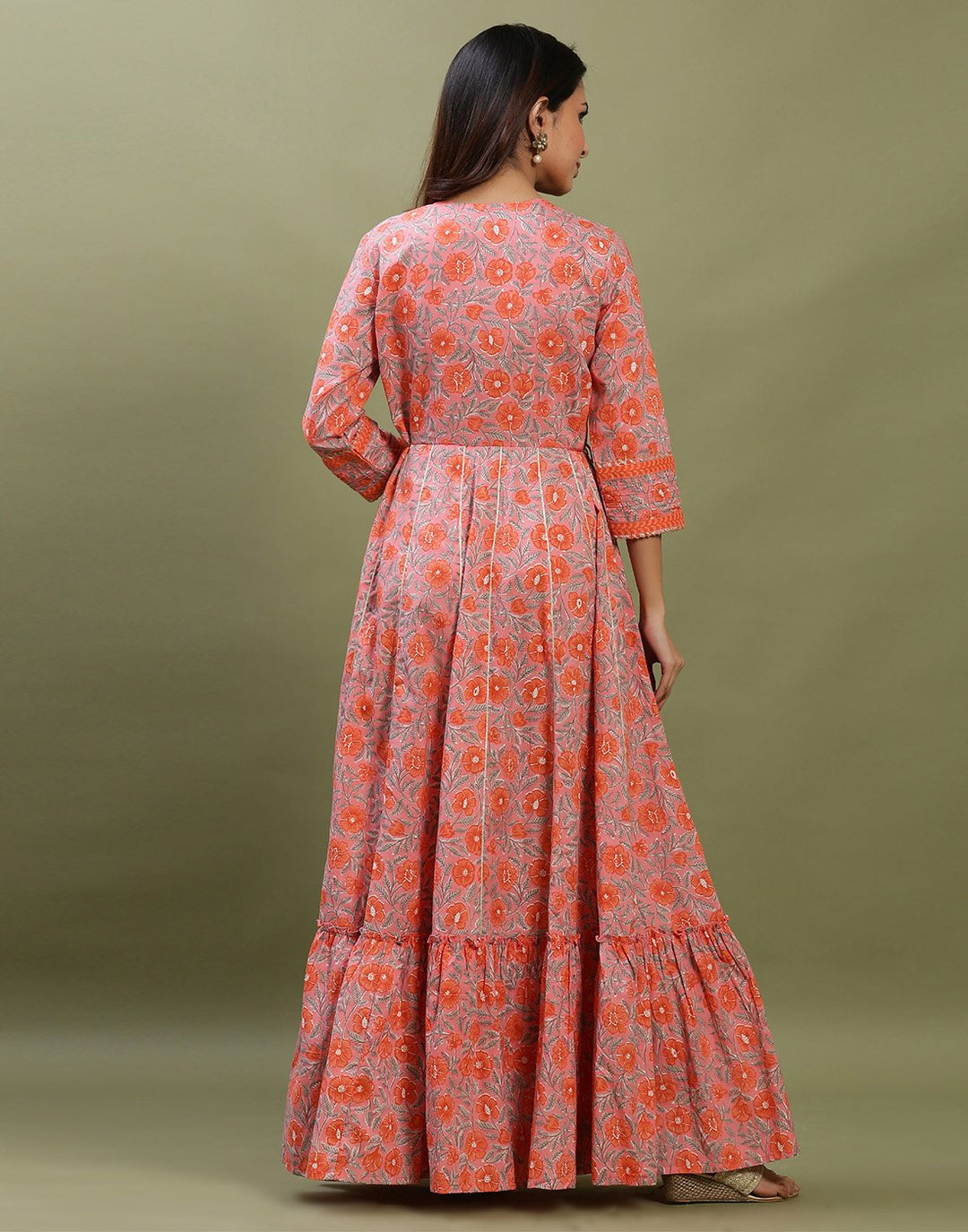 Printed Cotton Anarkali Gota Trim Kurti