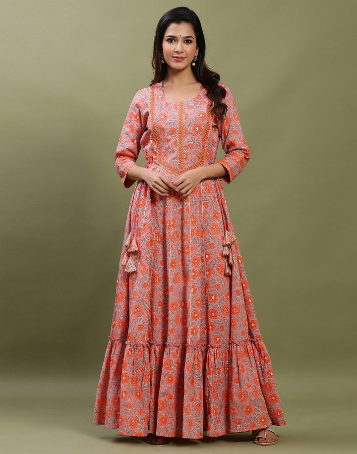 Printed Cotton Anarkali Gota Trim Kurti