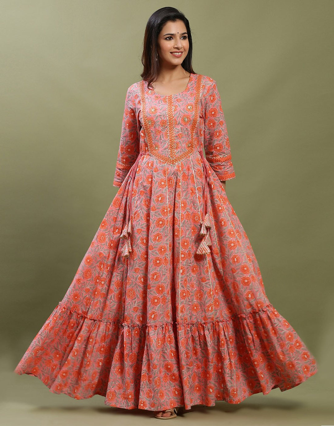 Printed Cotton Anarkali Gota Trim Kurti