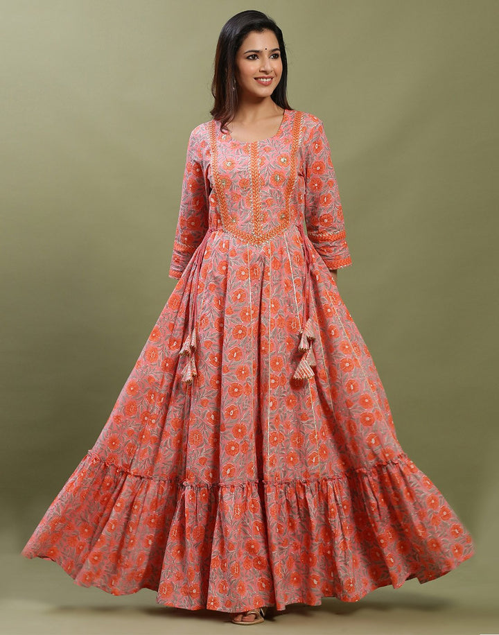 Printed Cotton Anarkali Gota Trim Kurti