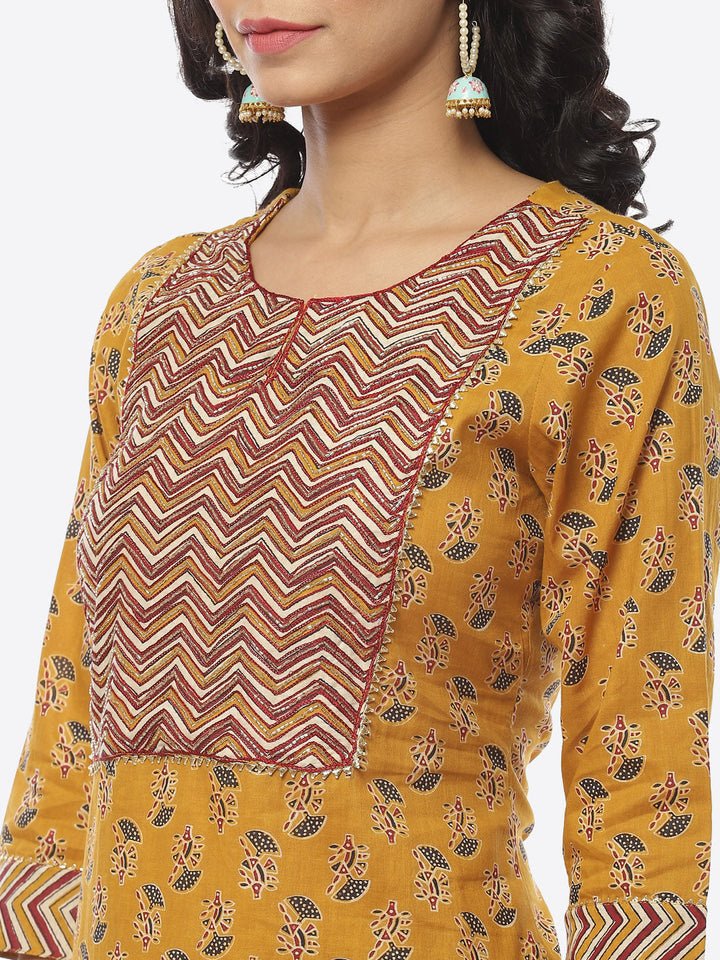 Printed Gota Work Cotton Kurti With Afghani Pant