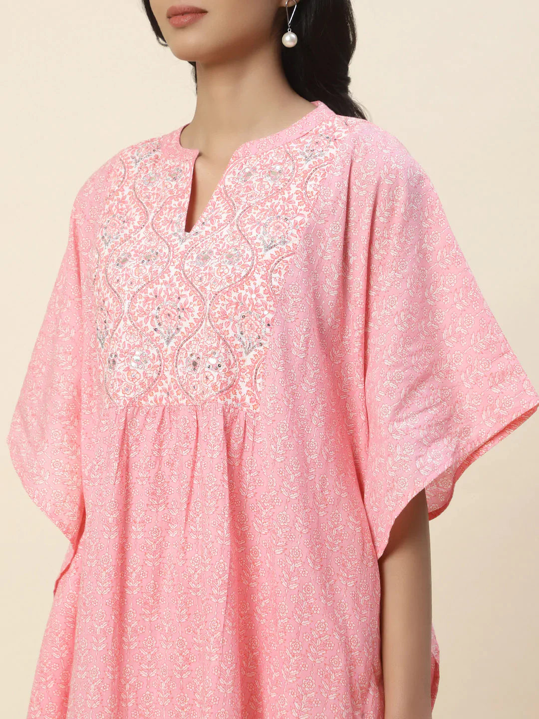 Yoke embroidered Cotton Kaftan Kurti
