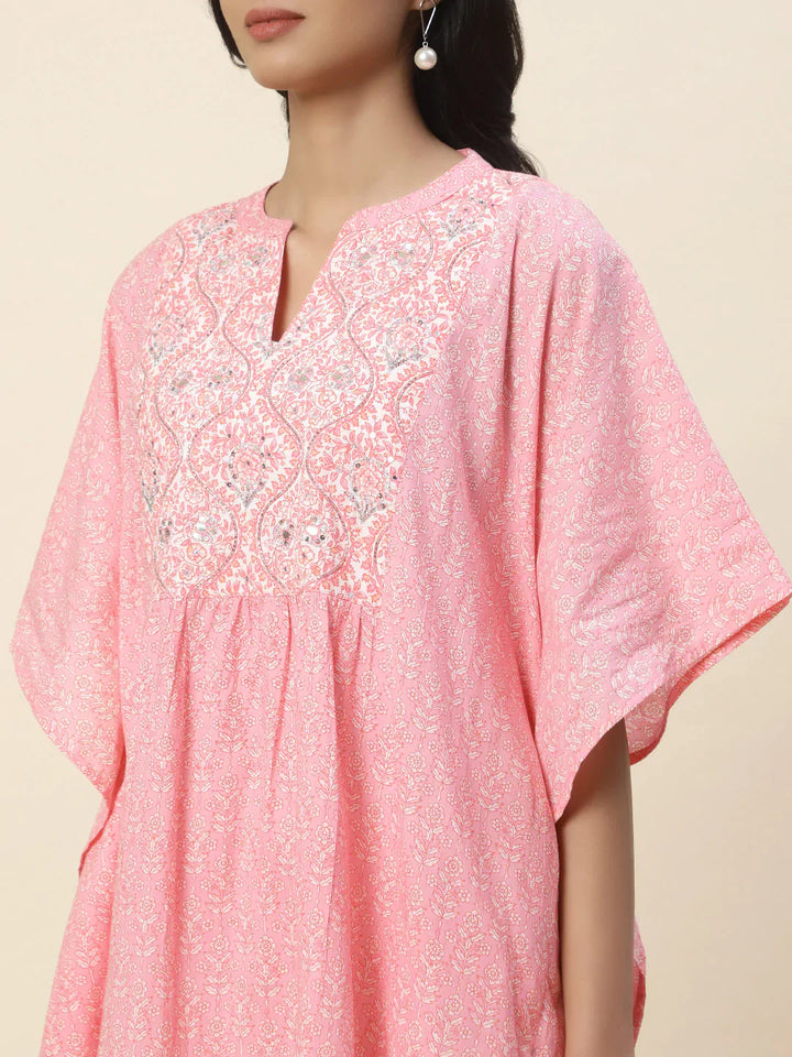 Yoke embroidered Cotton Kaftan Kurti
