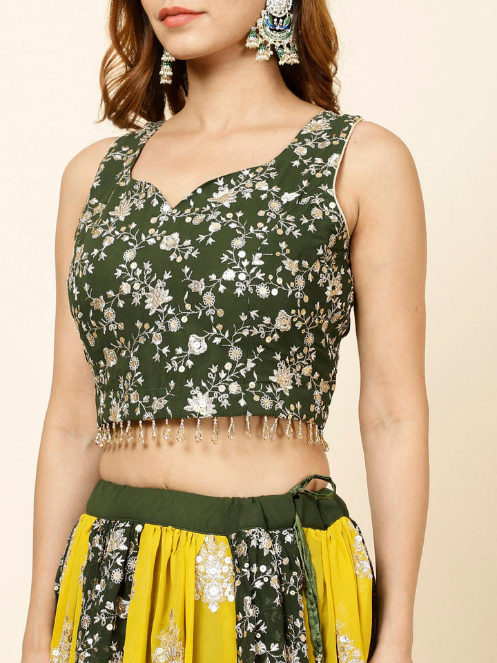 Zari Embroidered Georgette Choli With Lehenga &amp; Dupatta