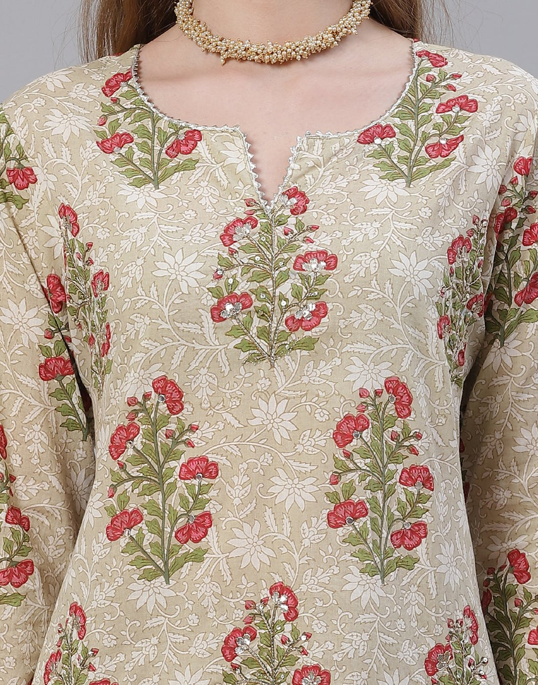 Dusty Green and Pink Cotton Salwar Kameez Stitched Suit