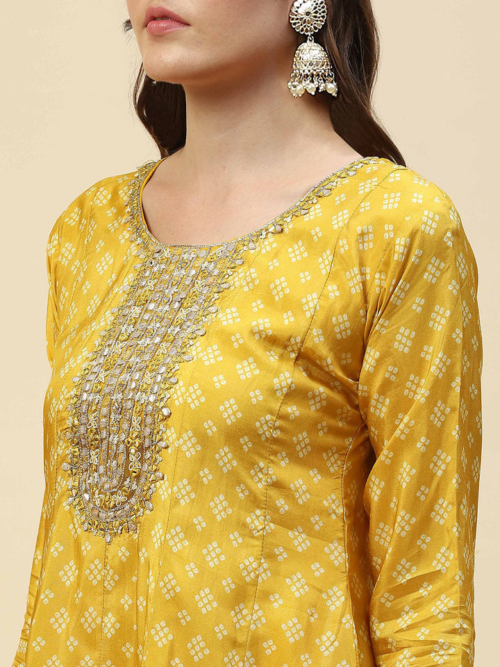 Mirror Neck Printed Handloom Flared Kurta