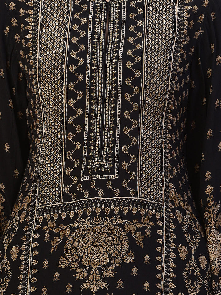 Digital Printed Crepe Kurta With Palazzo &amp; Dupatta