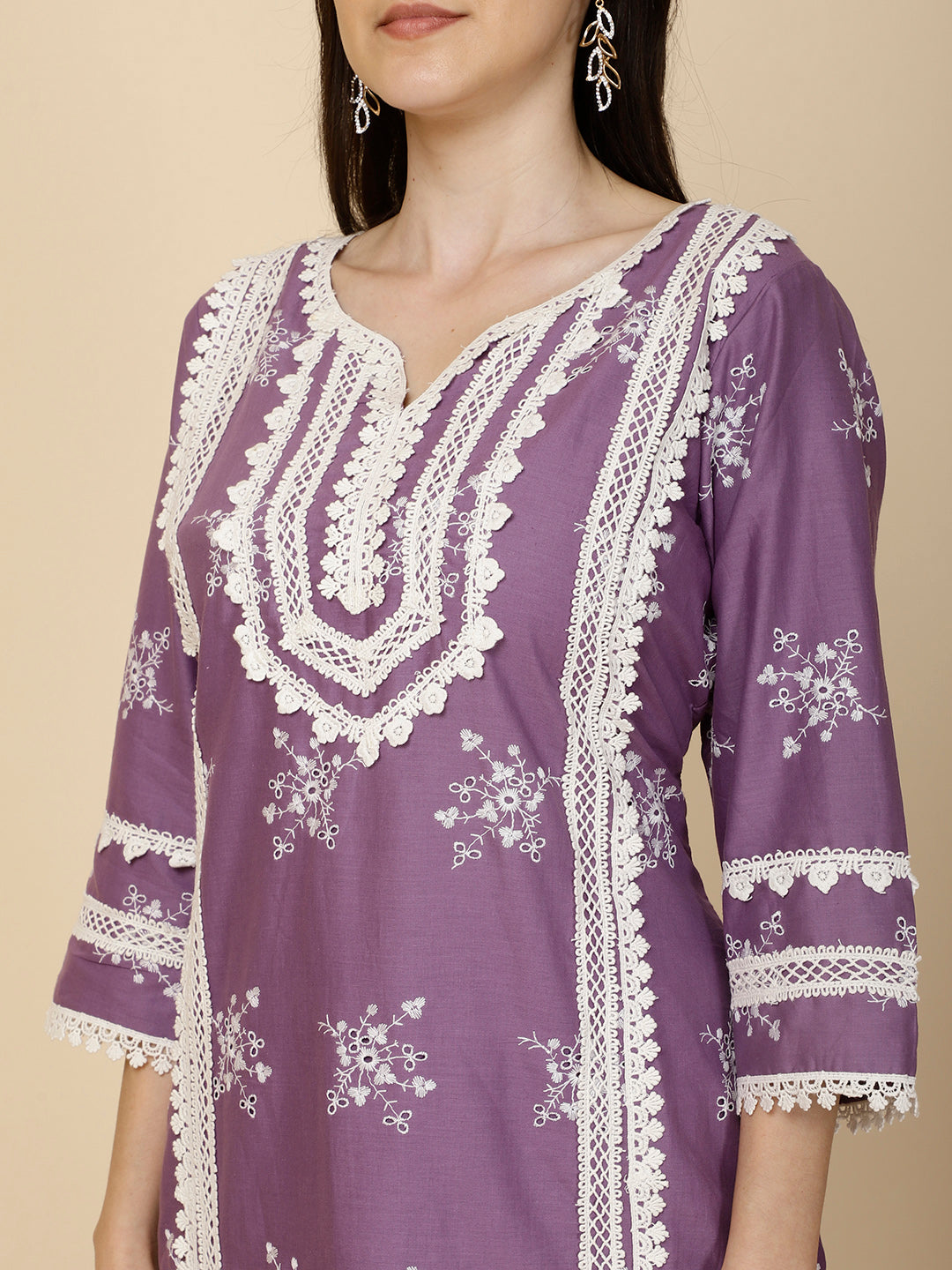 Embroidered Cotton Suit Set With Dupatta