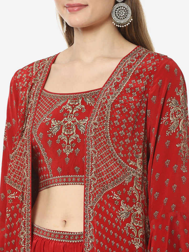 Digital Printed Crepe Kurti With Sharara &amp; Georgette Jacket
