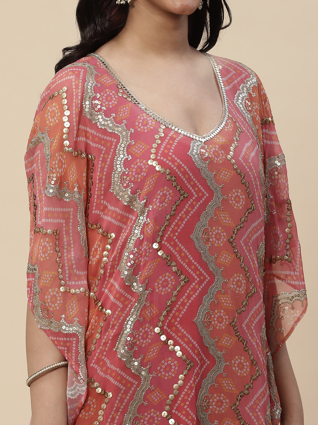 Sequin Embroidered Georgette Kurta With Pants