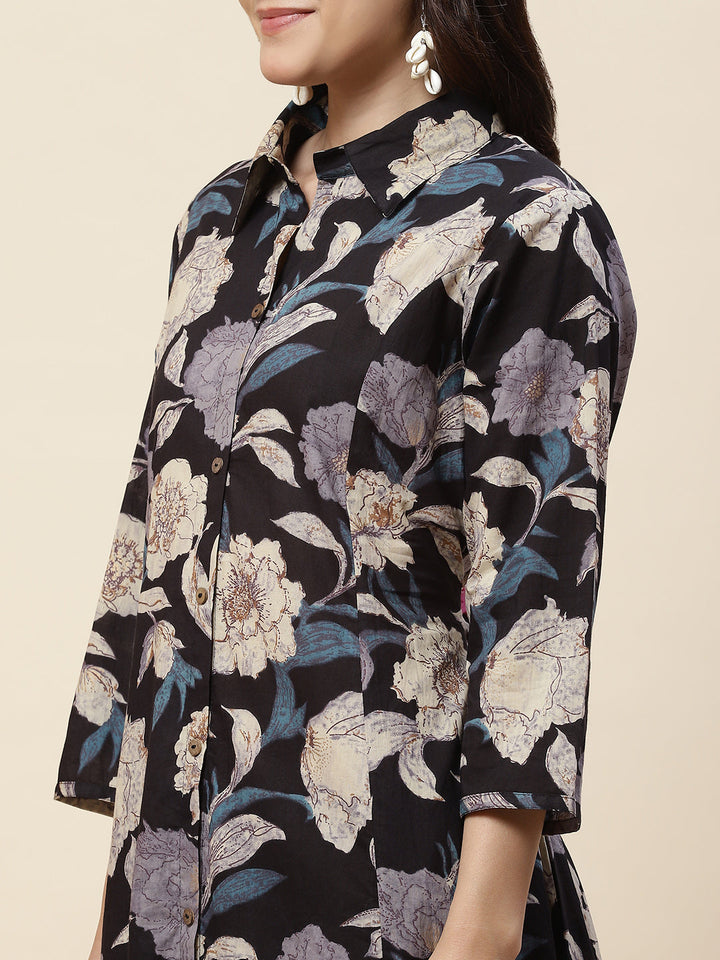 Floral Printed Cotton Kurta With Pants