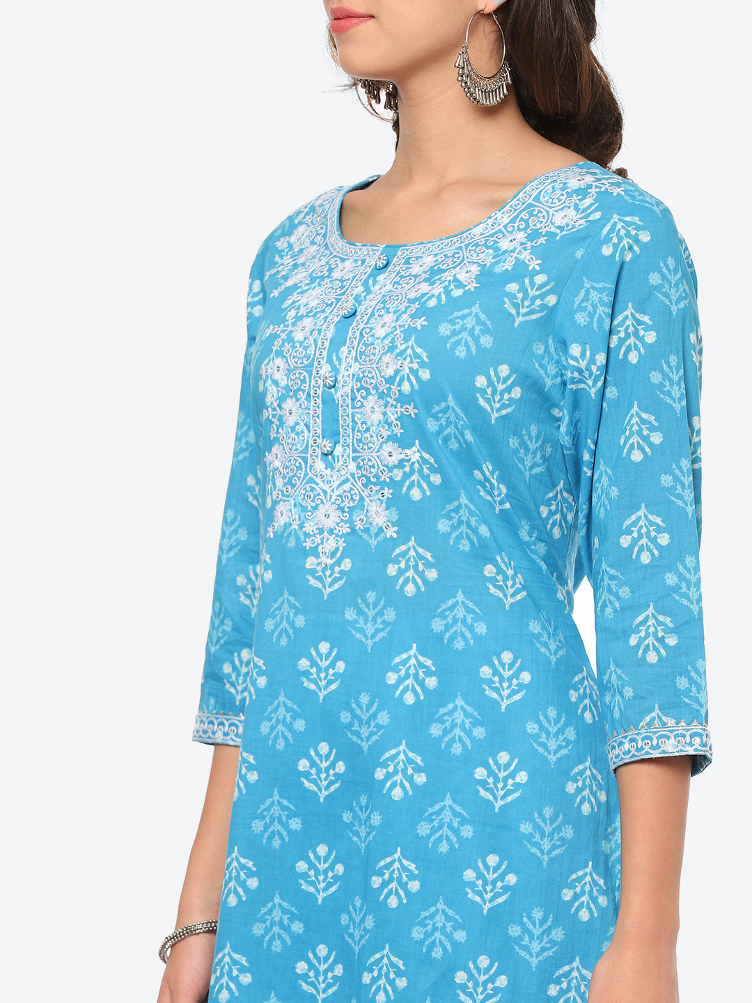 Sequin Work Printed Cotton Kurta With Pant