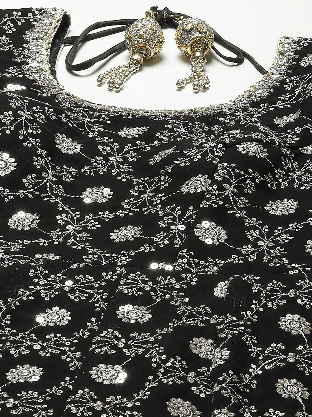Sequin Embroidered Georgette Kurta With Dupatta