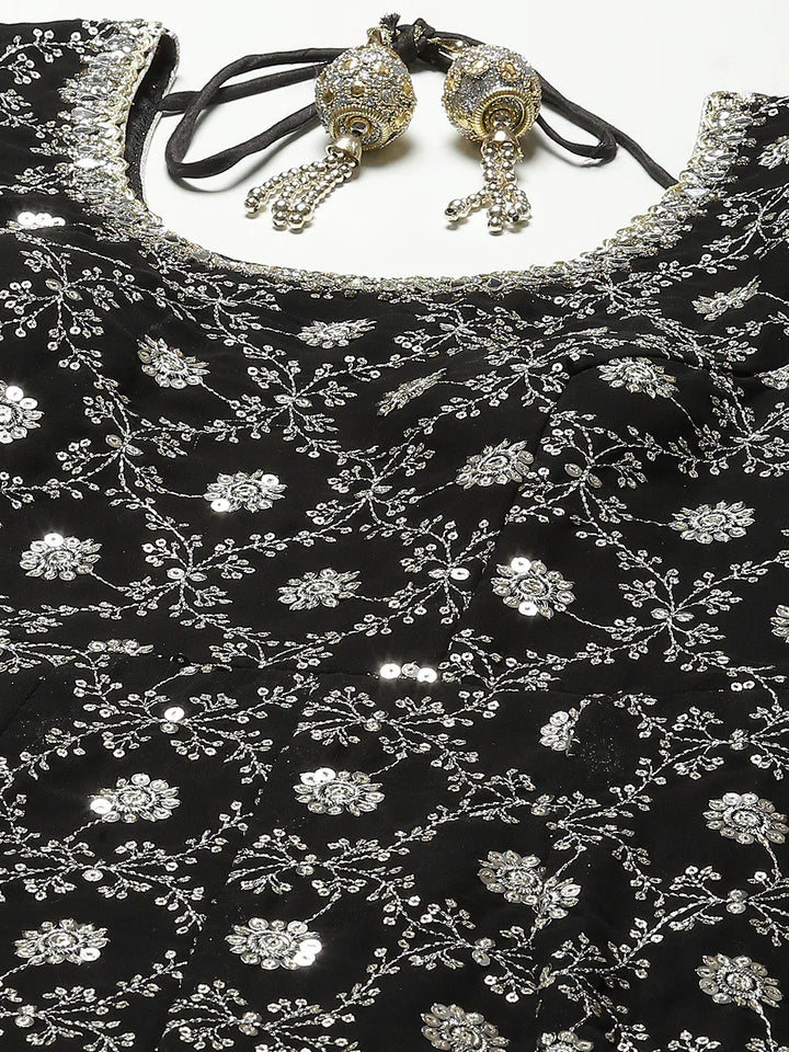 Sequin Embroidered Georgette Kurta With Dupatta