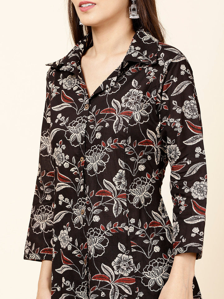 Floral Printed Cotton Kurta With Pants