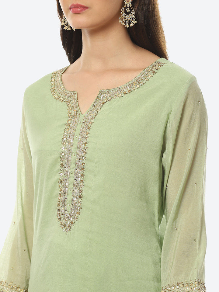 Neck Patti Chanderi Kurta With Skirt