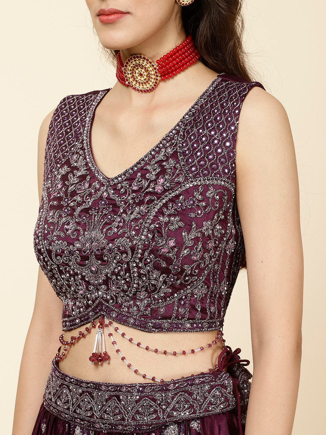 Embroidered Crepe Choli With Lehenga &amp; Dupatta