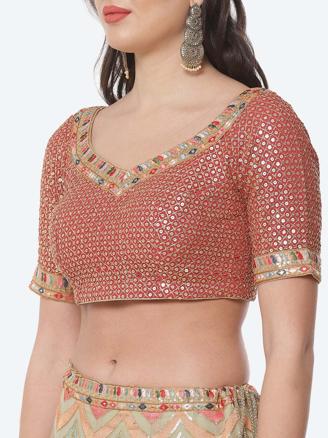 Embroidered Georgette Lehenga With Choli And Dupatta