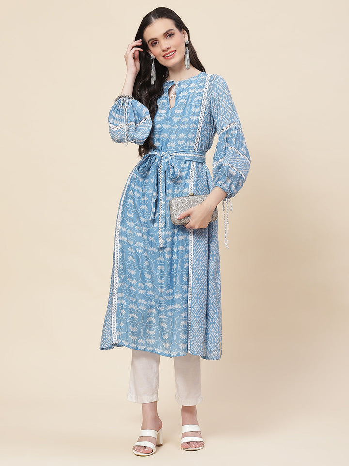 Floral Printed Muslin Kurta