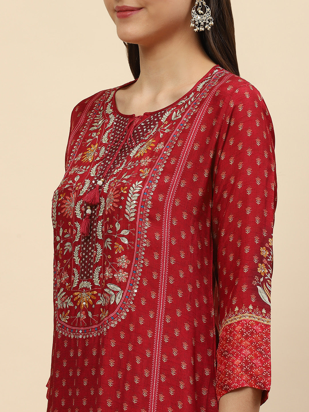 Neck Embroidered &amp; Printed Handloom Kurta