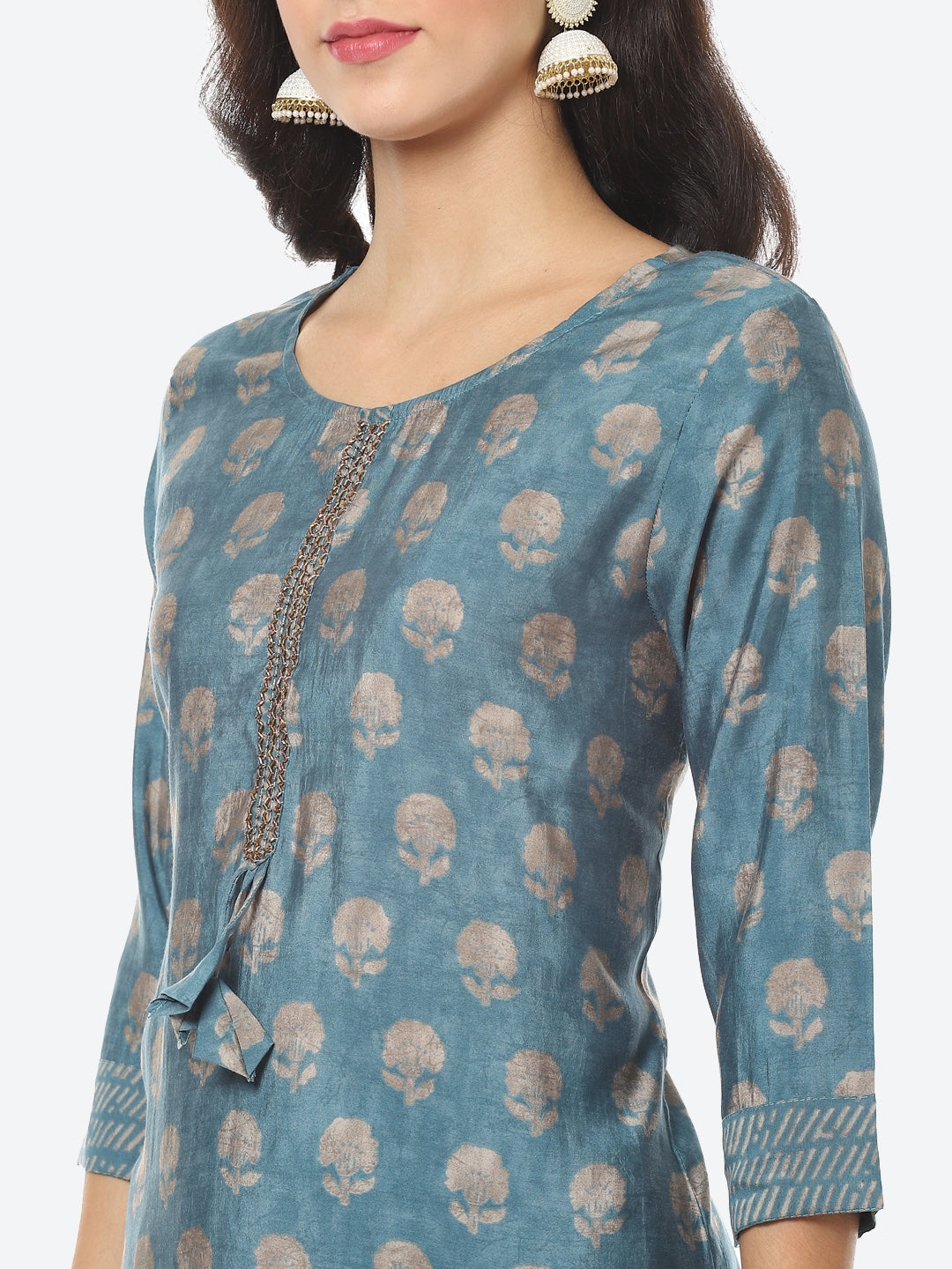 Floral Printed Muslin Kurti With Pant