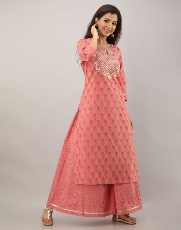 Printed Cotton Kurti With Palazzo