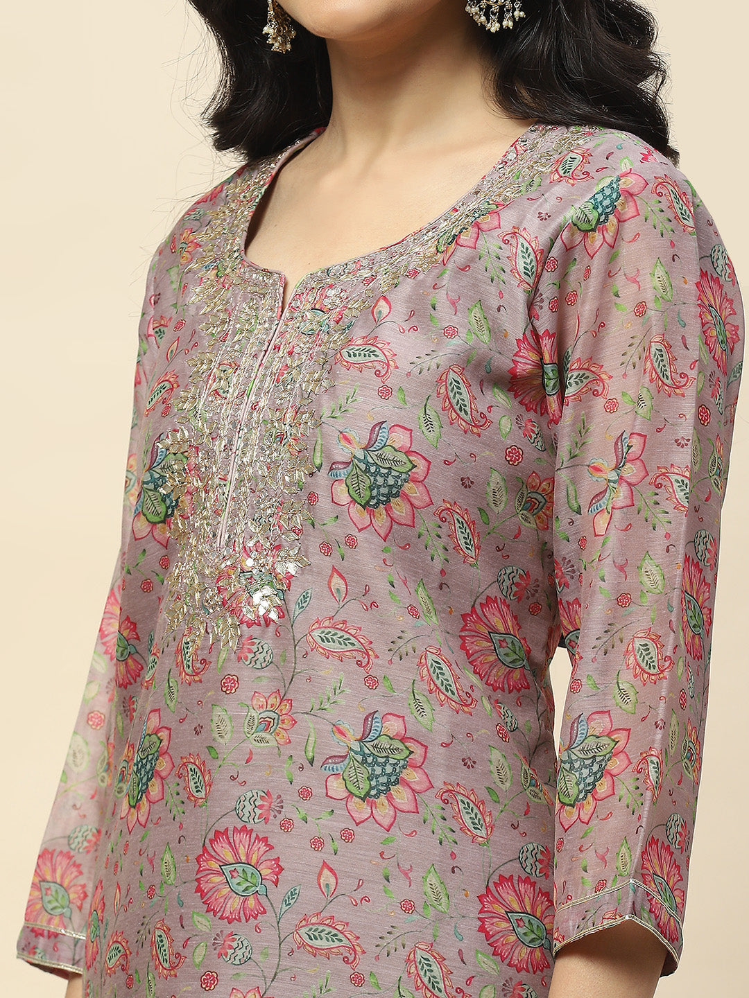 Gota Work Chanderi Kurta With Pants