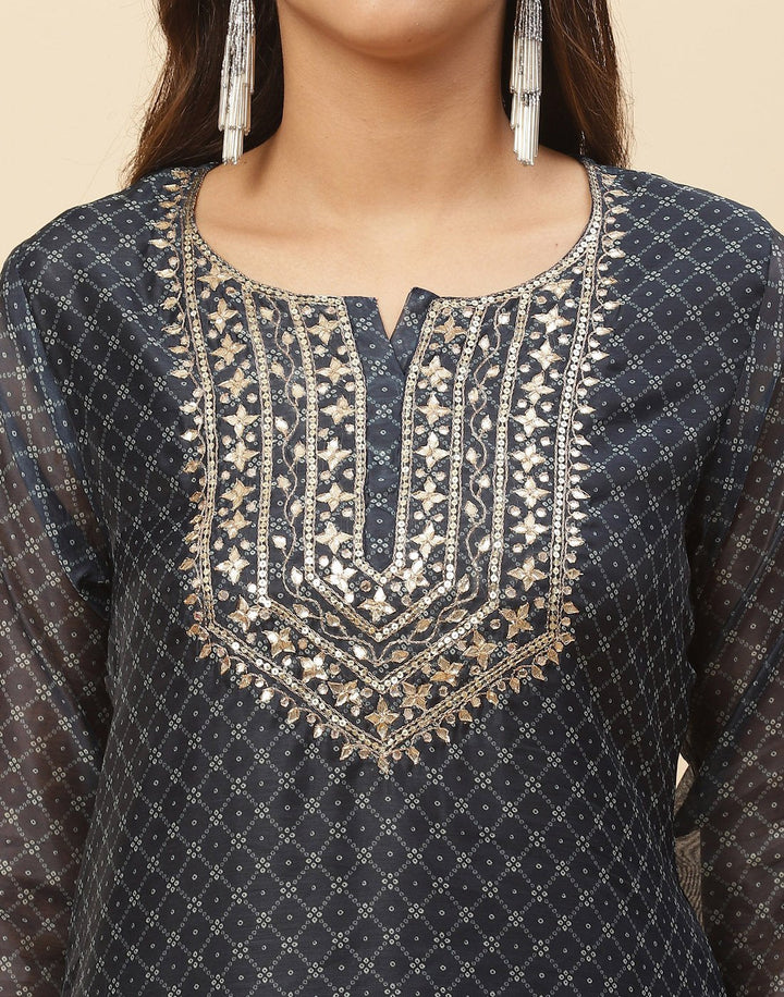 Embroidered Cotton Kurti With Pant