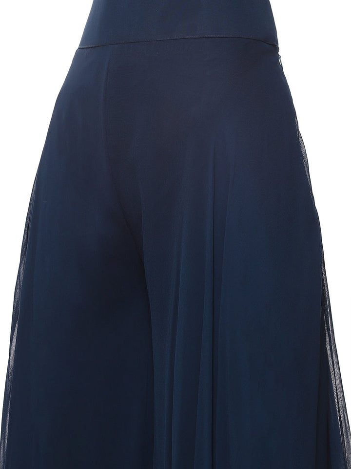 Sequin Work Georgette Kurta With Palazzo &amp; Net Dupatta