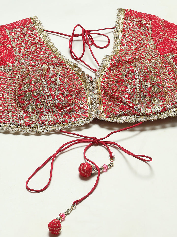 Zari Booti Embroidered Georgette Choli With Lehenga &amp; Dupatta