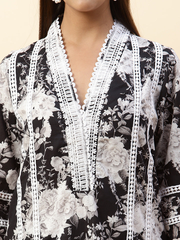 Floral Printed Cotton Kurta With Pants