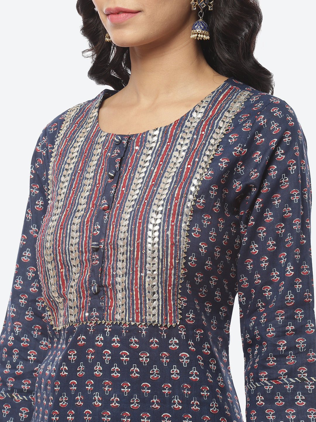 Printed Gota Work Cotton Kurti With Pant