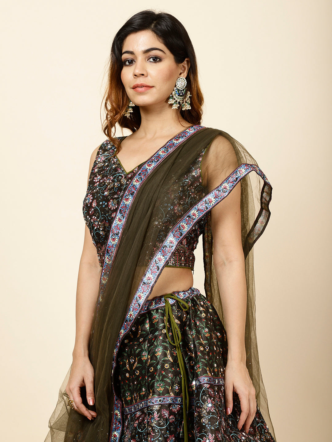 Floral Printed Handloom Choli With Lehenga &amp; Dupatta