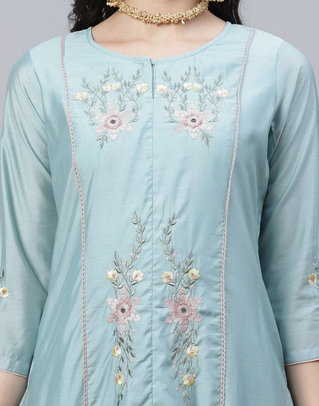 Embroidered Chanderi Kurti Palazzo Set