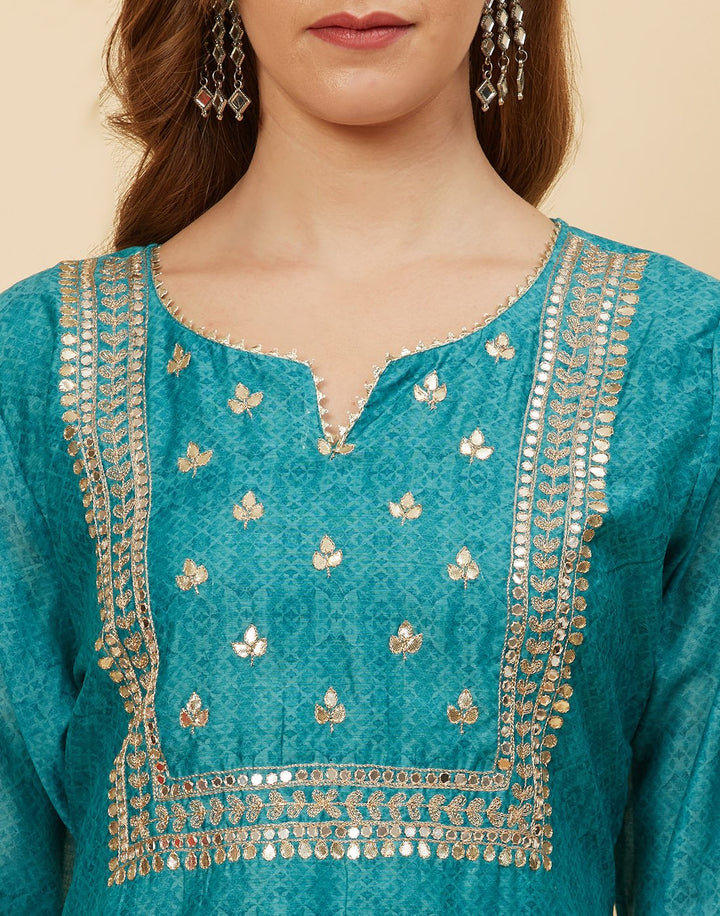 Embroidered Chanderi Kurti With Pant