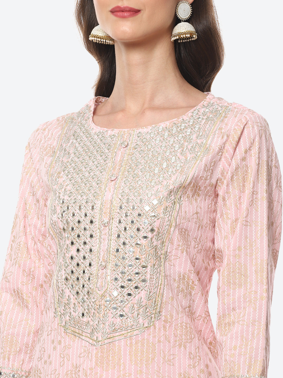 Resham Mirror Printed Cotton Kurta With Pant