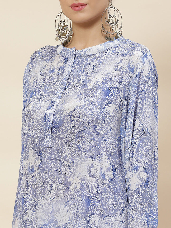 Printed Crepe Kurta With Pants