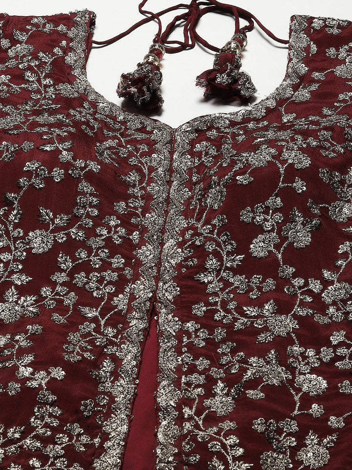 Sequin Zari Embroidered Georgette Choli With Lehenga &amp; Dupatta