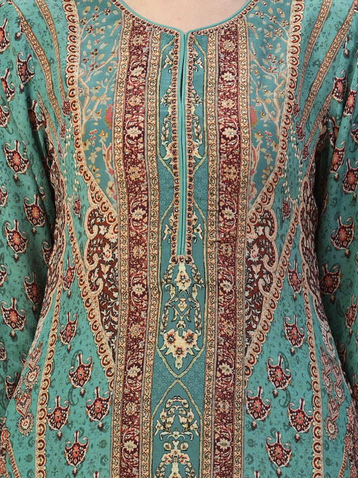 Digital Printed Crepe Kurta With Palazzo &amp; Dupatta