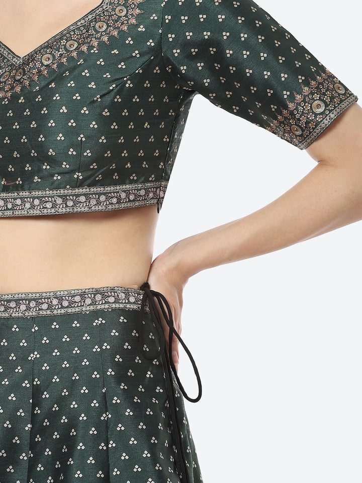 Digital Printed Tussar Silk Choli With Lehenga &amp; Net Dupatta