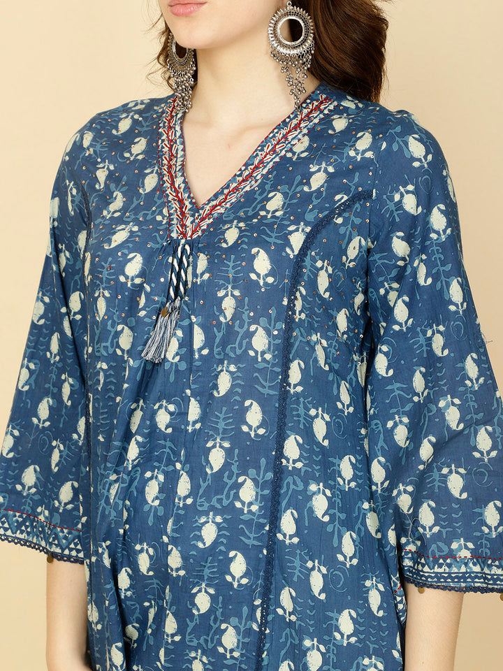 Paisley Printed Cotton Kurta With Pants &amp; Dupatta