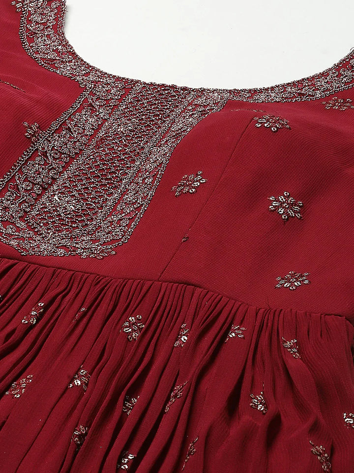 Resham Embroidered Georgette Kurta With Churidar &amp; Dupatta
