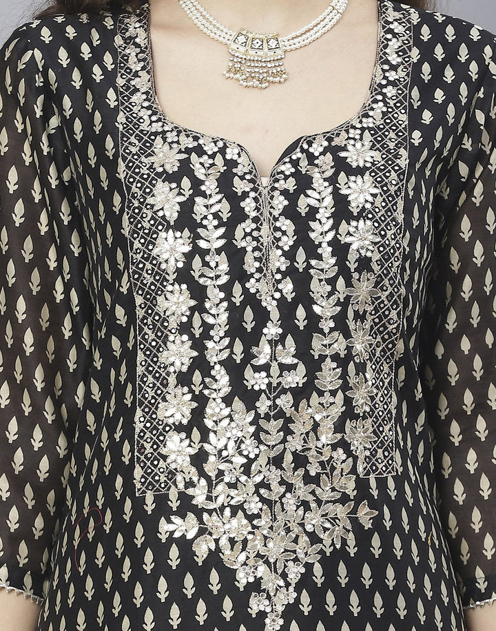 Black Cotton Chanderi Salwar Kameez