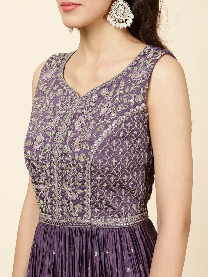 Resham Embroidered Crepe Kurta With Churidar &amp; Dupatta