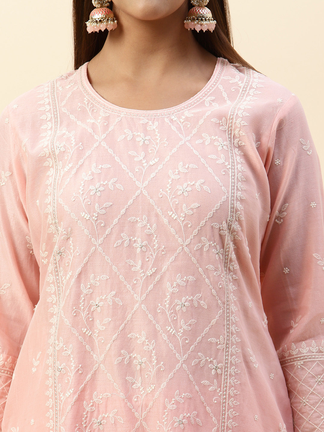Embroidered Chanderi Kurta With Palazzo