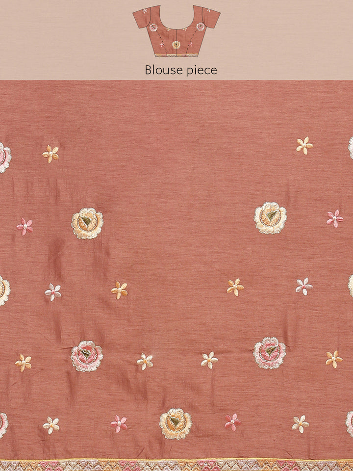 Thread Work Embroidered Art Tussar Saree