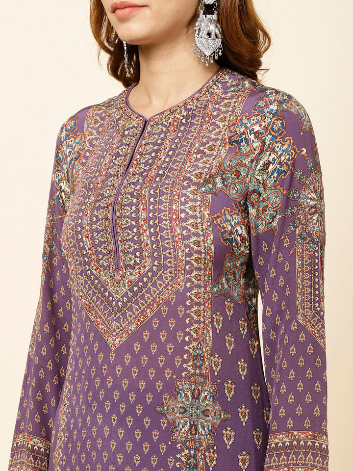Digitally Printed Crepe Kurta With Palazzo &amp; Dupatta