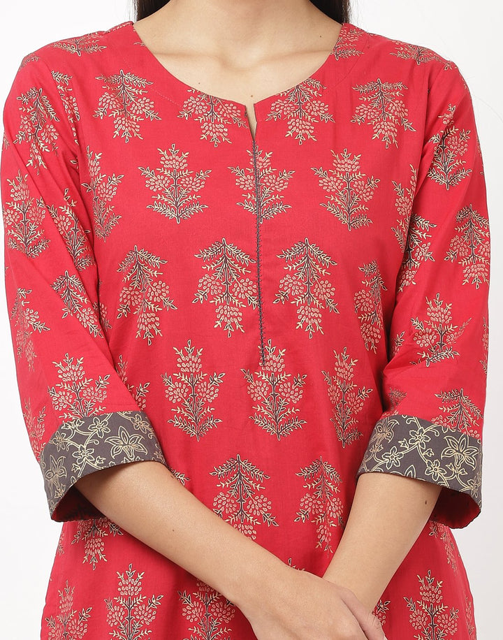 MBZ Meena Bazaar-Red Cotton Kurti