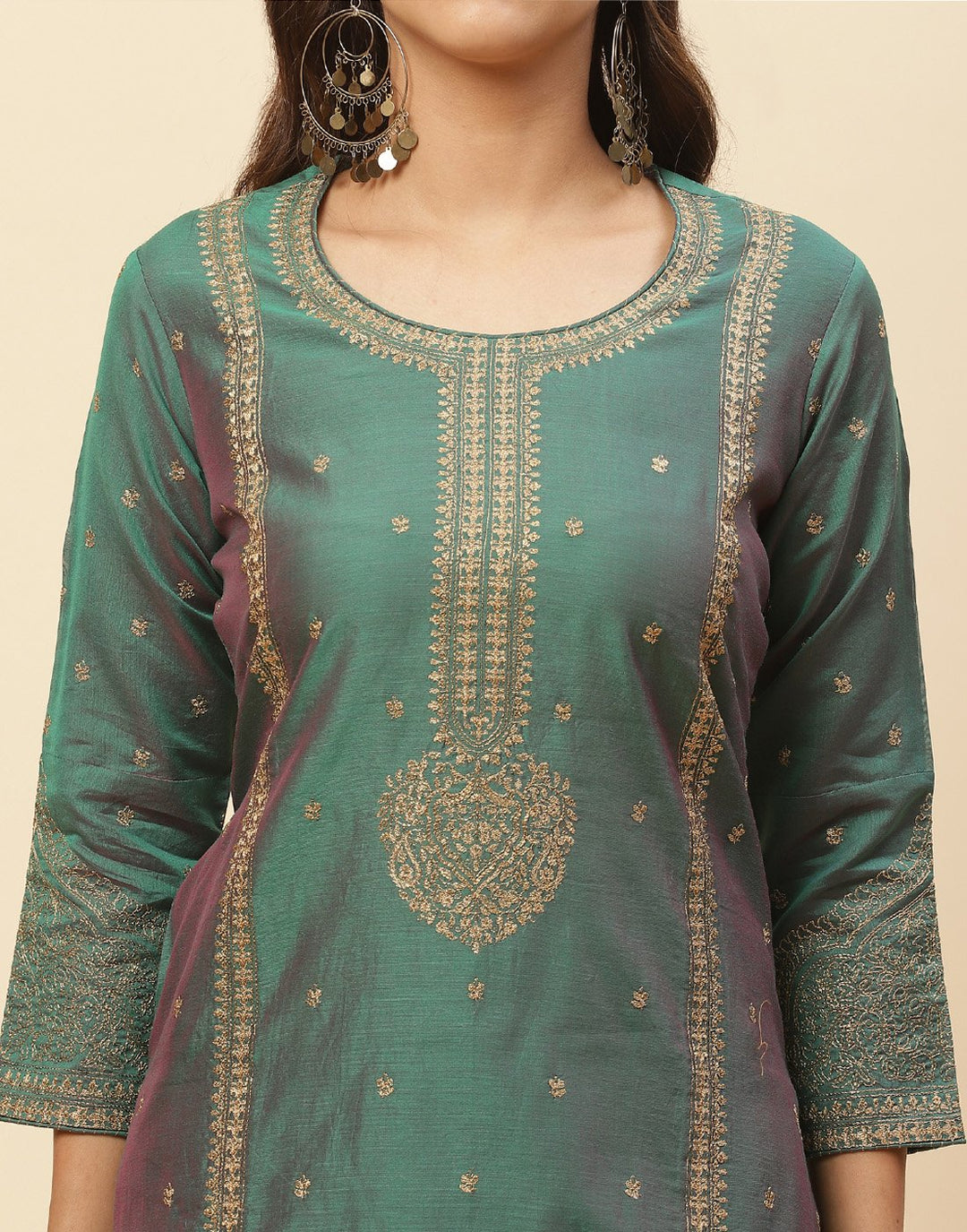 Embroidered Chanderi Kurti With Palazzo